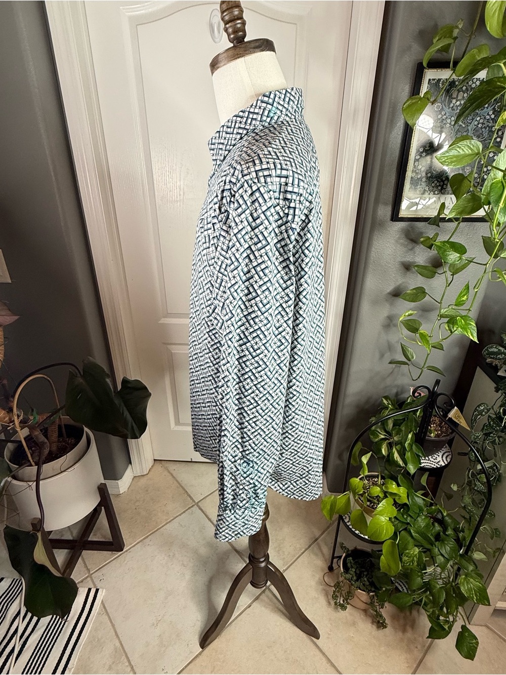 Robert Graham Classic Fit XL Geometric Print Button Down Shirt Blue Teal - Picture 10 of 16